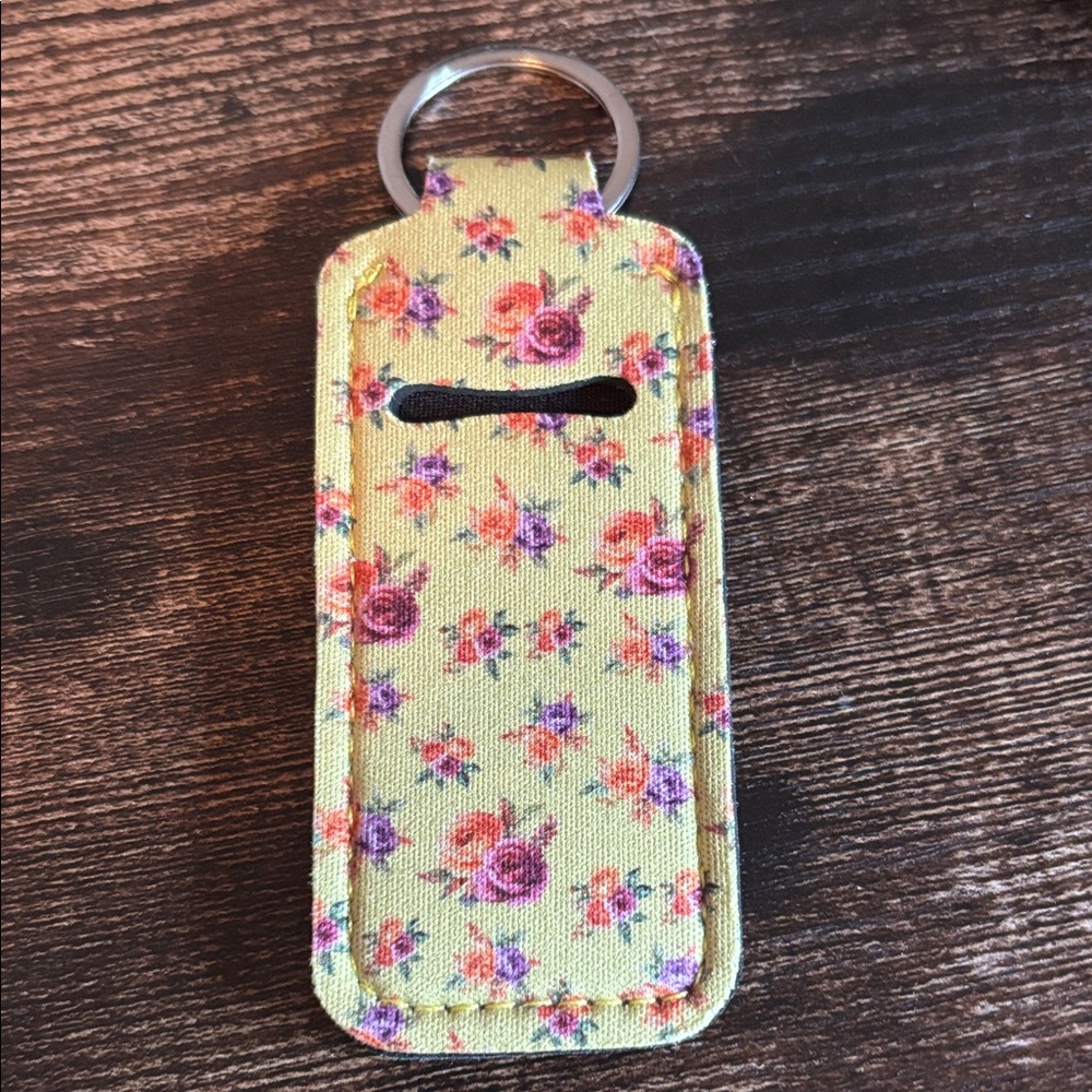 Yellow‎ Floral Chapstick/Lipstick Holder Keychain